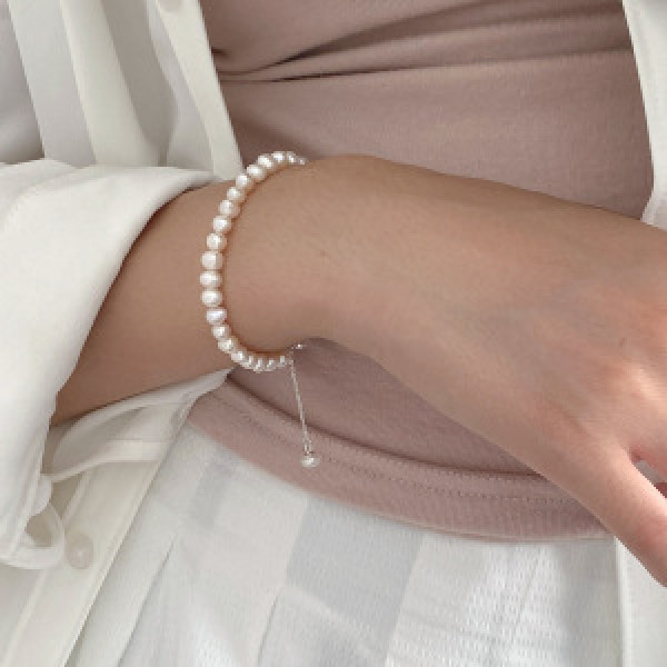 A46320 s925 silver sweet dainty natural pearl charm bracelet