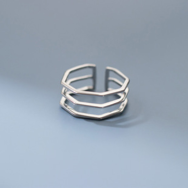 A43171 s925 sterling silver adjustable simple elegant hollowed multilayer bar ring