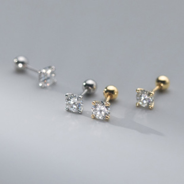 A41831 s925 sterling silver simple square rhinestone stud piercing geometric earrings
