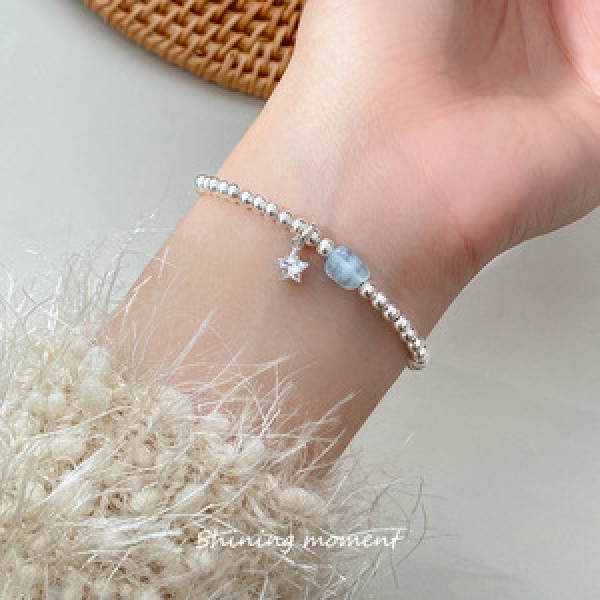A45886 s925 silver trendy sweet rhinestone stars charm bracelet