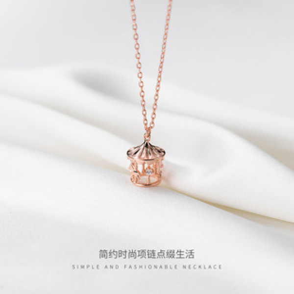 A42480 s925 silver rhinestone wood cute sweet choker necklace