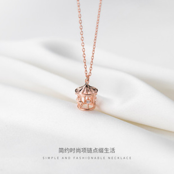 A42480 s925 silver rhinestone wood cute sweet choker necklace