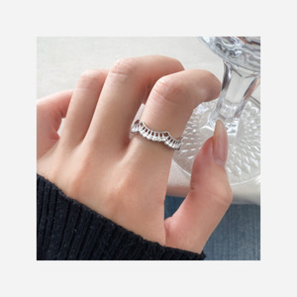 A45998 s925 sterling silver dainty simple bar hollowed lace weave crown ring