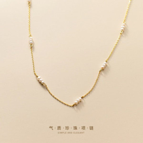 A34074 s925 sterling silver trendy pearl necklace