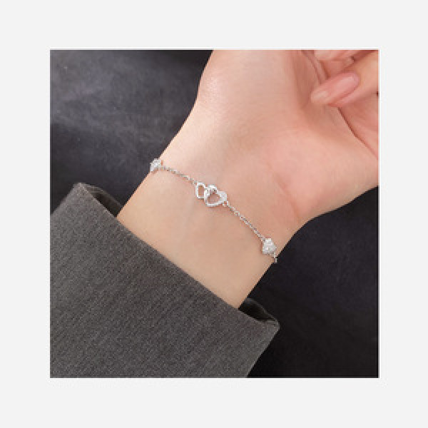 A45786 s925 silver trendy sweet rhinestone hollowed sparkling heart charm bracelet