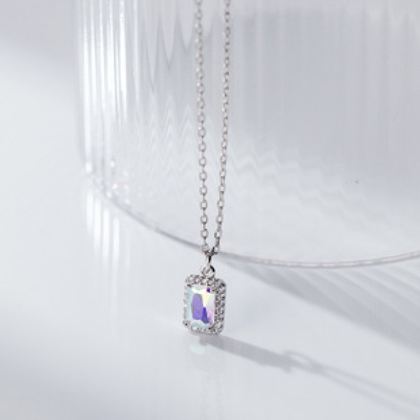 A40148 s925 sterling silver square rhinestone grade necklace