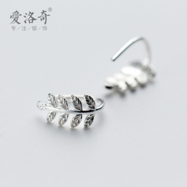 A42332 s925 silver tree leaf piercing short dangle earrings earrings