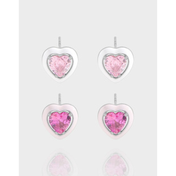 A41478 design heart glazed cubic zirconia stud sterling silver s925 earrings