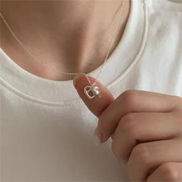 A43200 sterling silver heart simple elegant necklace