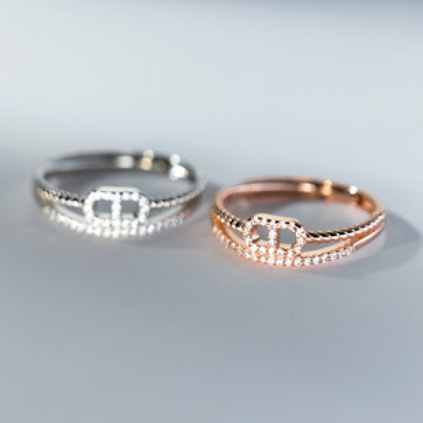 A38563 s925 sterling silver rhinestone double doublelayer layered design unique ring