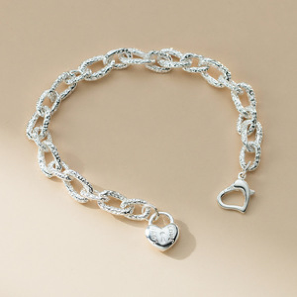 A45646 s925 silver trendy sweet dainty heart chain bar charm bracelet