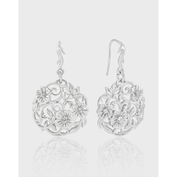 A40624 vintage geometric circle hollowed flower silver earrings