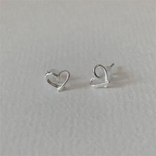 A42717 sterling silver heart stud earrings simple elegant earrings