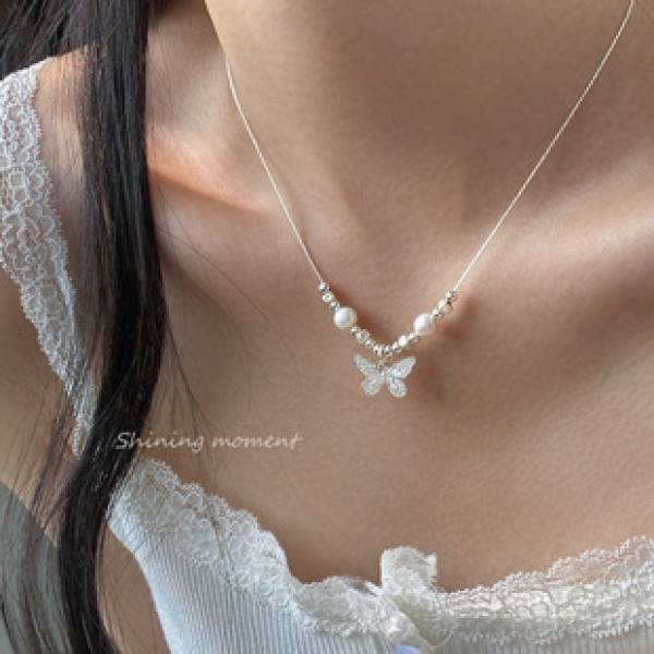 A43445 s925 sterling silver sweet butterfly elegant necklace