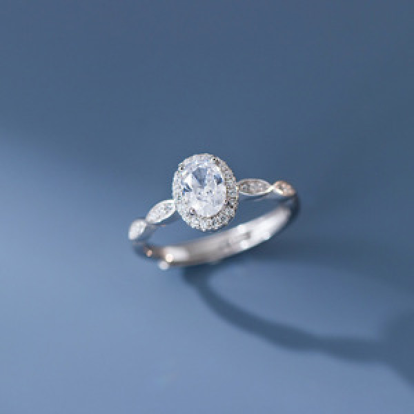 A45678 s925 sterling silver trendy sweet oval rhinestone simulatedring ring