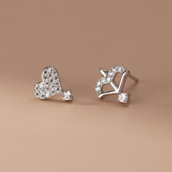 A41078 s925 sterling silver sparkling rhinestone heart stud trendy sweet elegant earrings