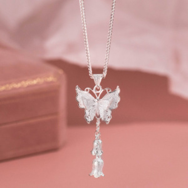A44478 silver trendy sweet butterfly elegant necklace