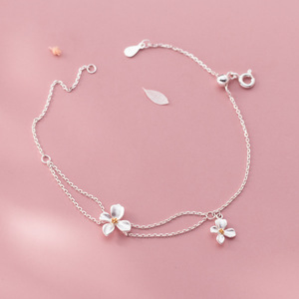 A46180 s925 silver sweet double layered charm bracelet