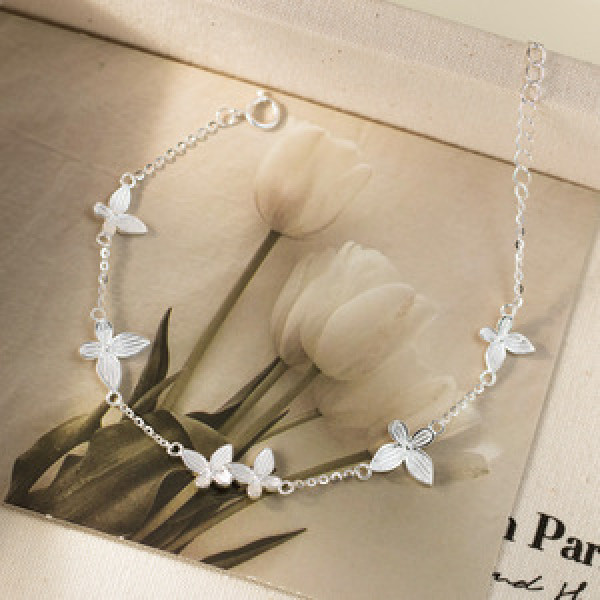 A46061 s925 silver trendy sweet bar butterfly charm bracelet