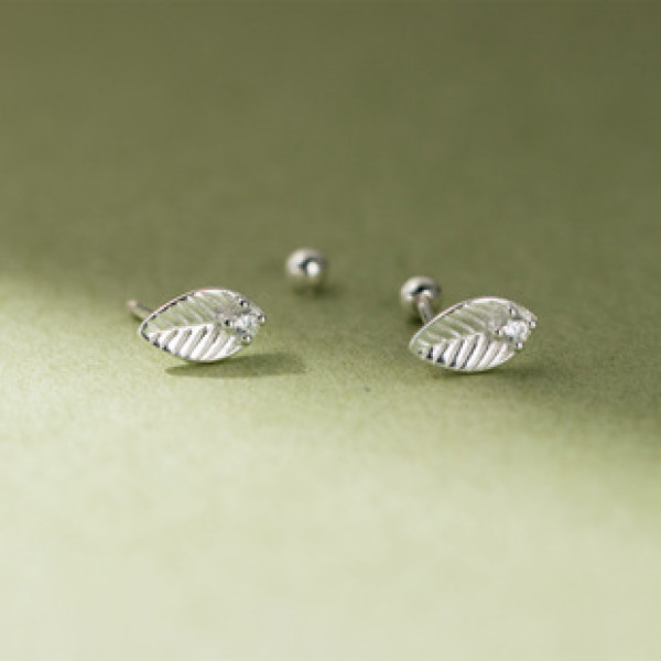 A43172 s925 sterling silver rhinestone leaf stud trendy earrings