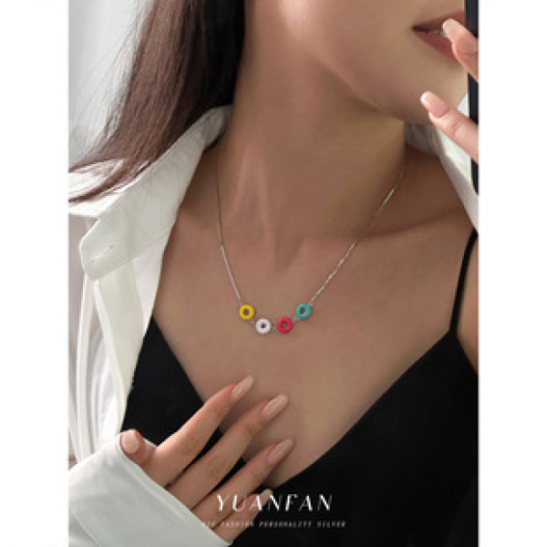A43083 s925 sterling silver fashion design colorful glazed circle elegant necklace