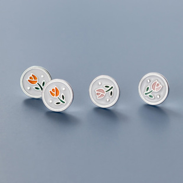 A42827 s925 sterling silver stud gold elegant lady flower earrings