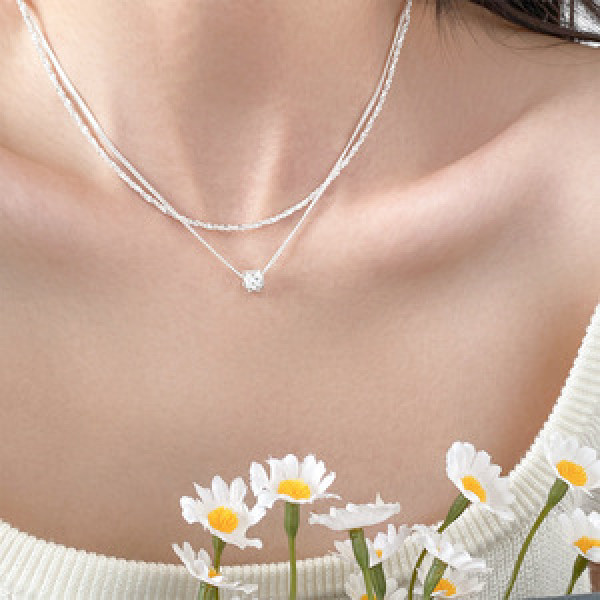 A45837 s925 silver trendy sweet double layered starts necklace