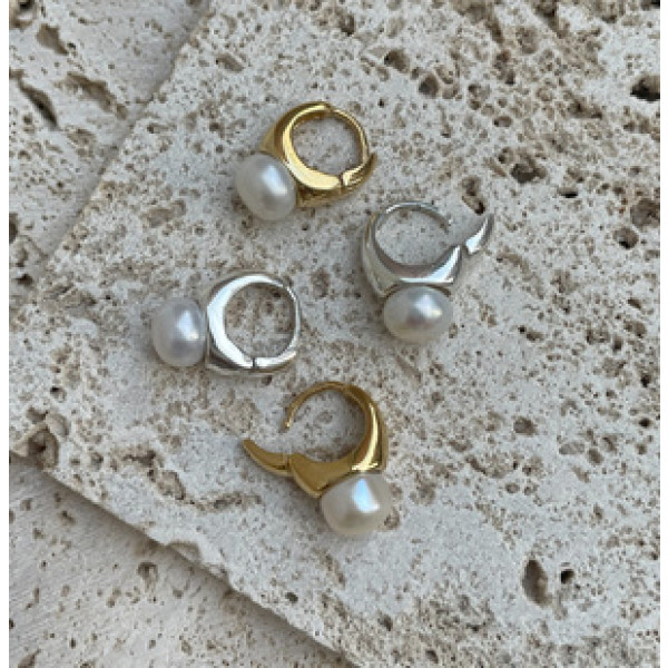 A37140 s925 sterling silver freshwaterpearl hoop circle geometric earrings
