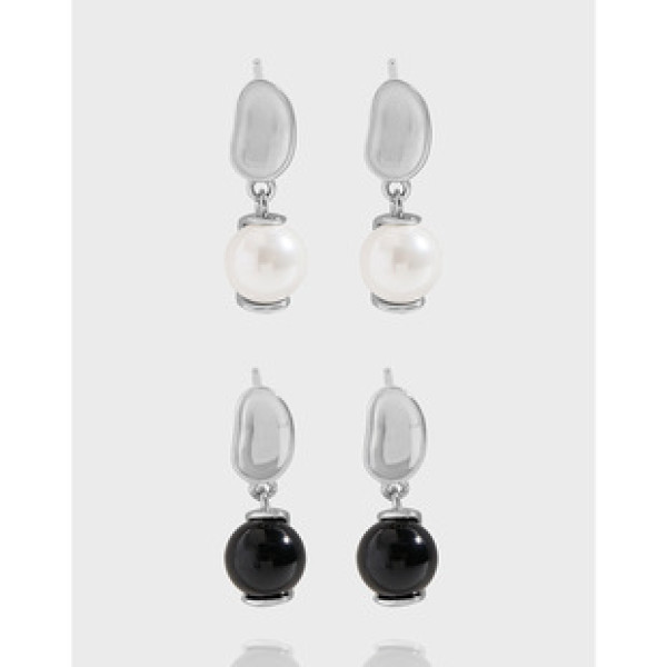 A40528 design geometric black agate pearl sterling silver s925 earrings