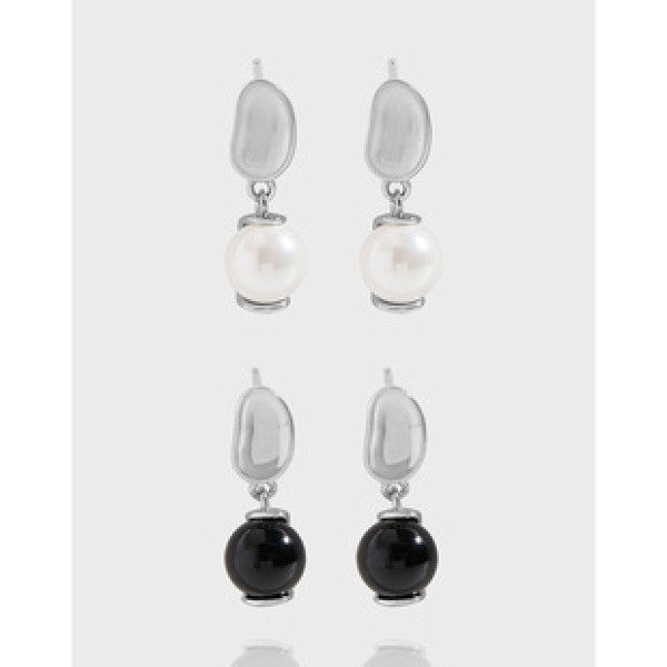 A40528 design geometric black agate pearl sterling silver s925 earrings