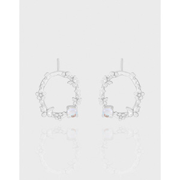 A43657 butterfly flower stud sterling silver s925 earrings