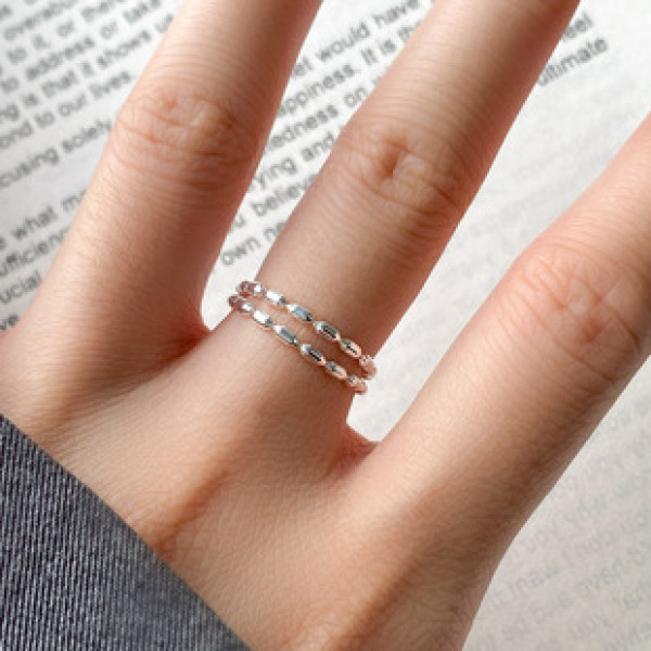A43365 s925 silver simple unique doublelayer chain bar ring