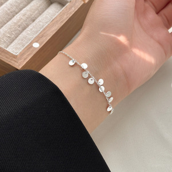 A45067 s925 silver simple gold plate charm cute fringe circle bracelet