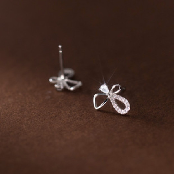 A41264 s925 sterling silver rhinestone butterfly stud sweet dainty elegant earrings