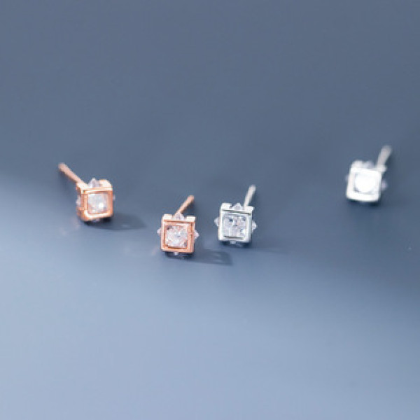 A43252 s925 sterling silver fashion square rhinestone stud earrings