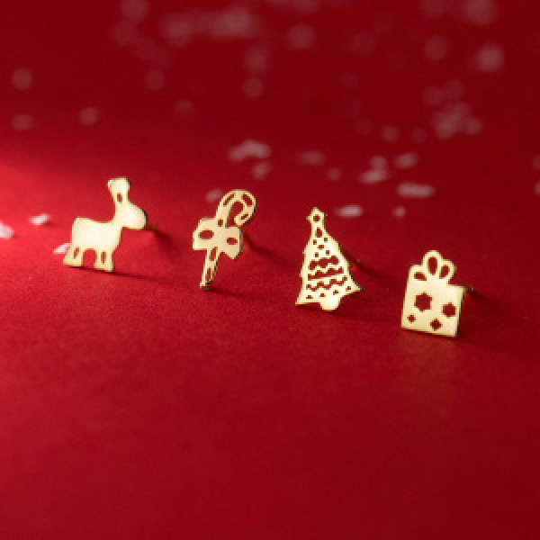 A44863 s925 sterling silver christmas tree deer stud trendy sweet bar earrings