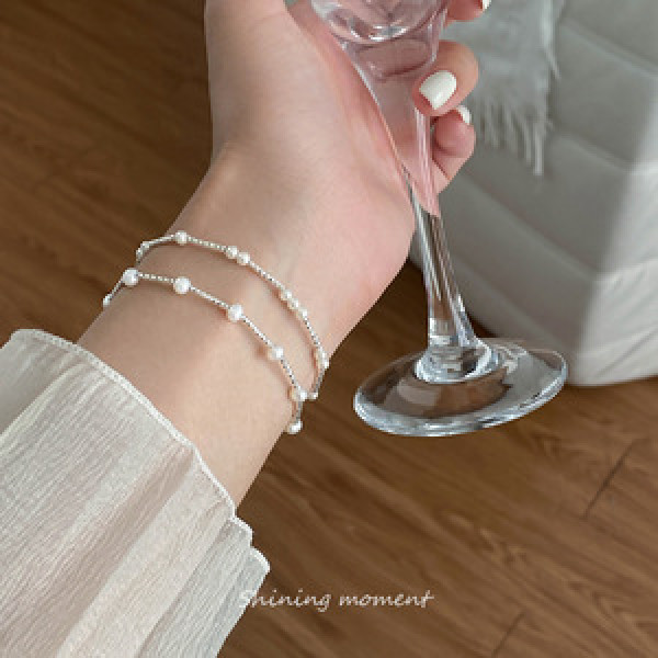 A46183 s925 sterling silver sweet pearl extra starts charm bracelet