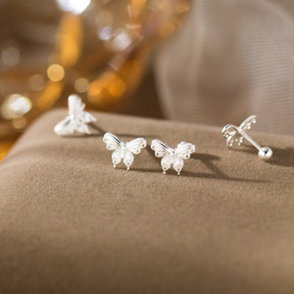 A45161 s925 sterling silver trendy dainty simple butterfly stud earrings