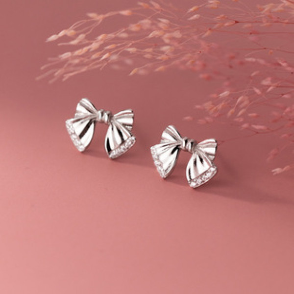 A38059 s925 sterling silver rhinestone butterfly stud design sweet earrings