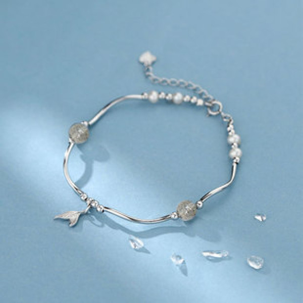 A41494 s925 sterling silver elegant pearl weave charm design bracelet