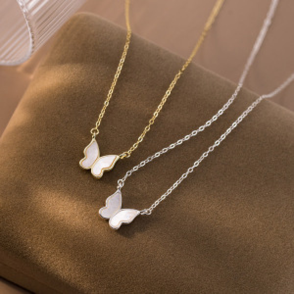 A44528 s925 silver trendy sweet unique simple shell butterfly necklace