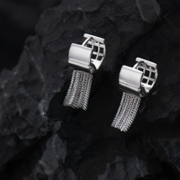 A37871 s925 sterling silver elegant square fringe design unique earrings