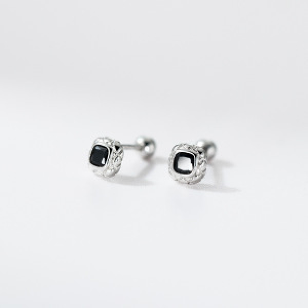 A46194 s925 sterling silver simple black rhinestone square stud earrings