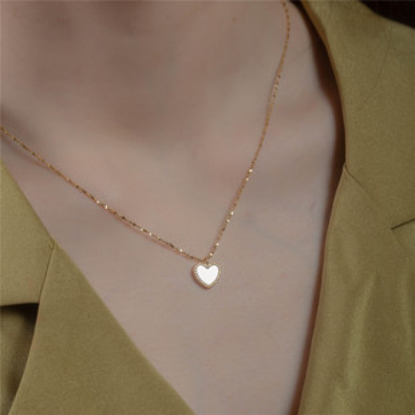 A40370 s925 silver dainty shell heart cute elegant sweet necklace