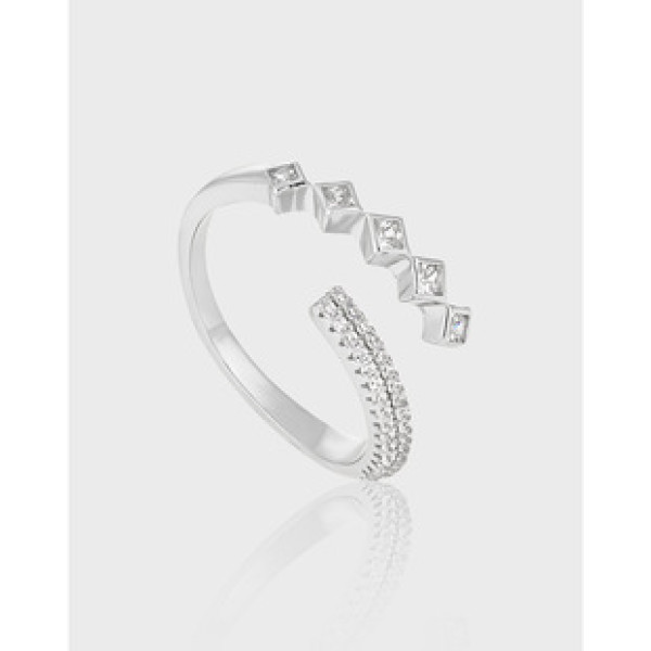 A40614 elegant starts geometric square rhinestone s925 sterling silver ring