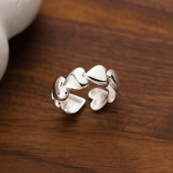 A41174 s925 sterling silver heart adjustable elegant ring