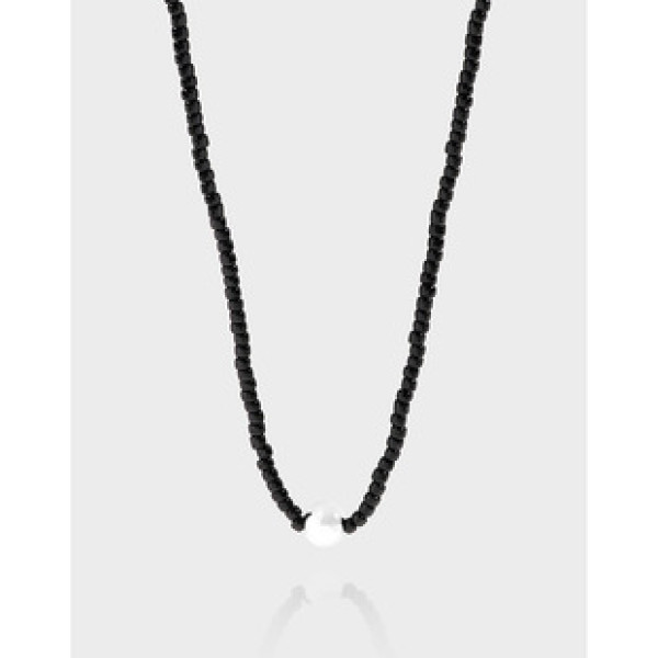 A39871 design minimalist black agate ball sterling silver s925 necklace