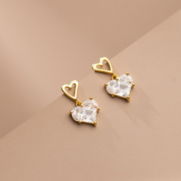 A33756 s925 sterling silver rhinestone heart chic earrings