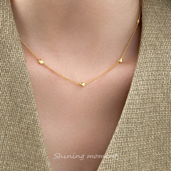 A44358 s925 silver simple heartshape dainty heart necklace