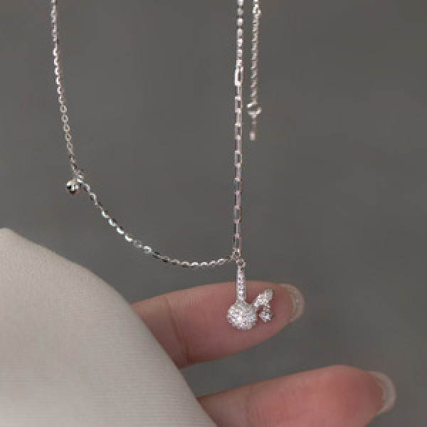 A45353 s925 sterling silver sparkling bunny rhinestone necklace